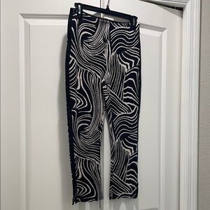 Elite Tahari Black/White Zebra Print Geo Curve Stretch Cropped Pants SZ Small